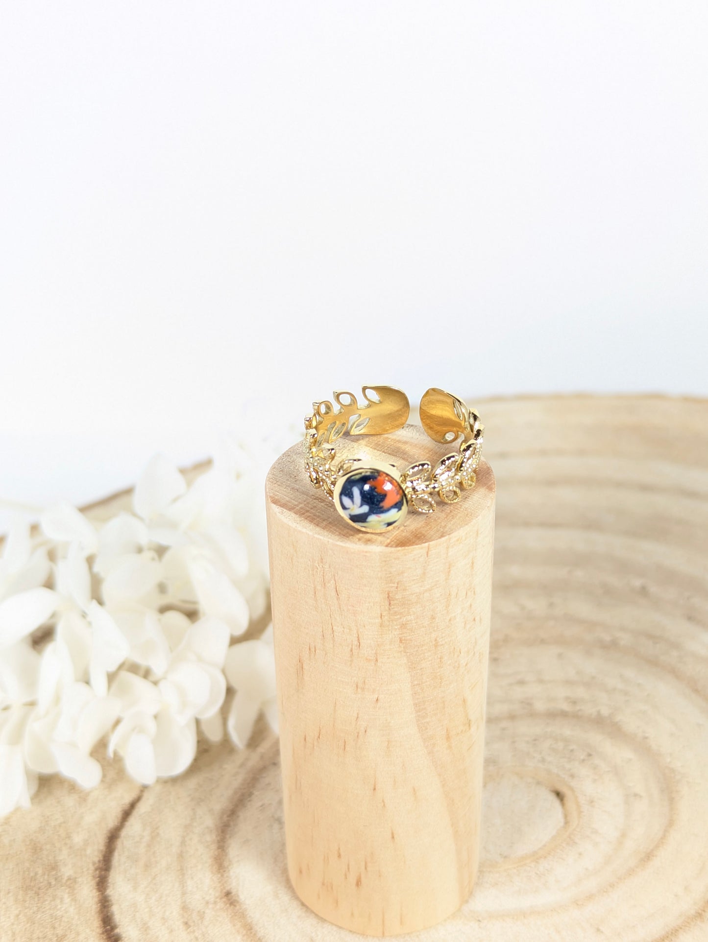 Bague dorée fleurie "Tropical"