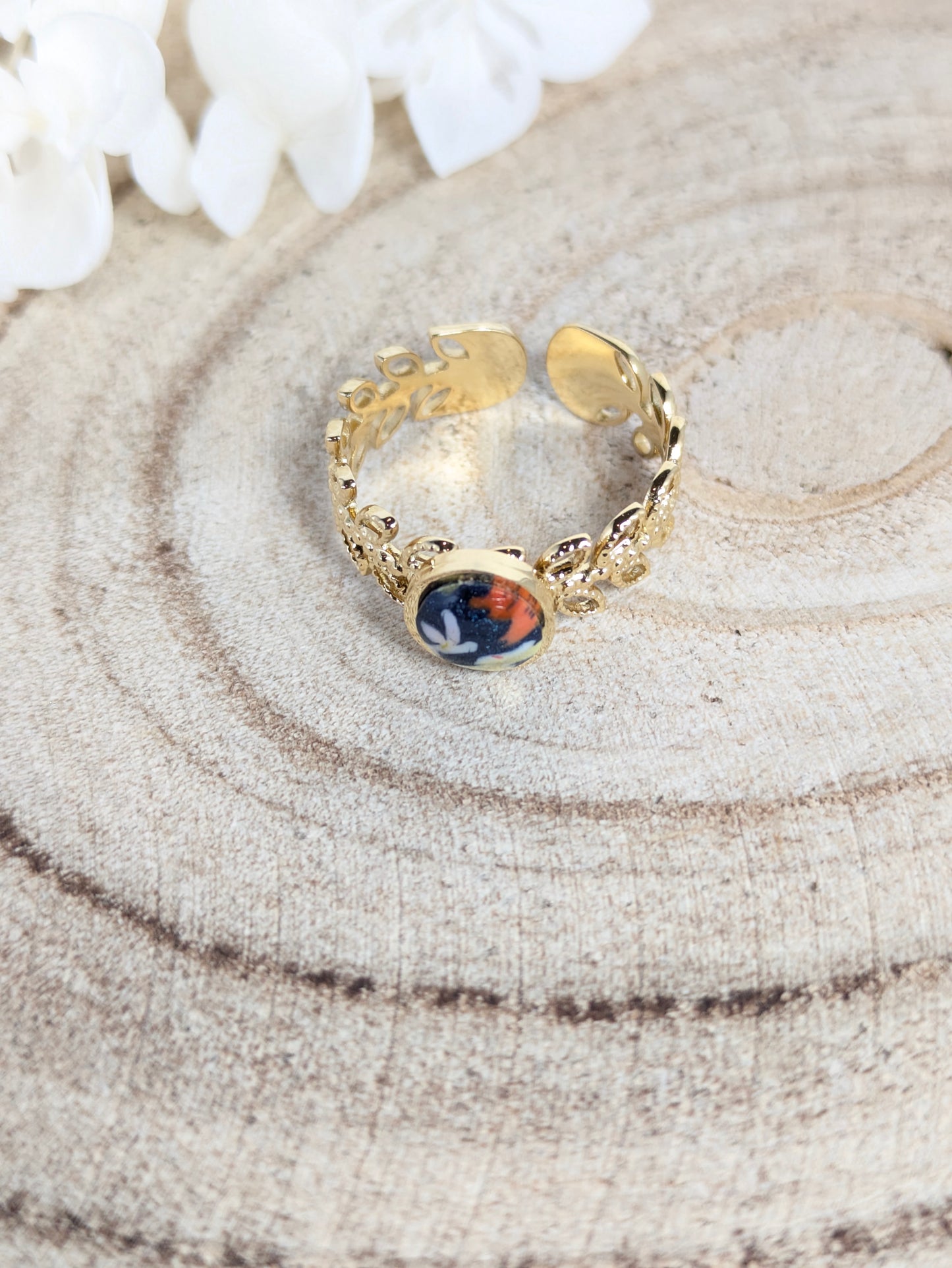 Bague dorée fleurie "Tropical"