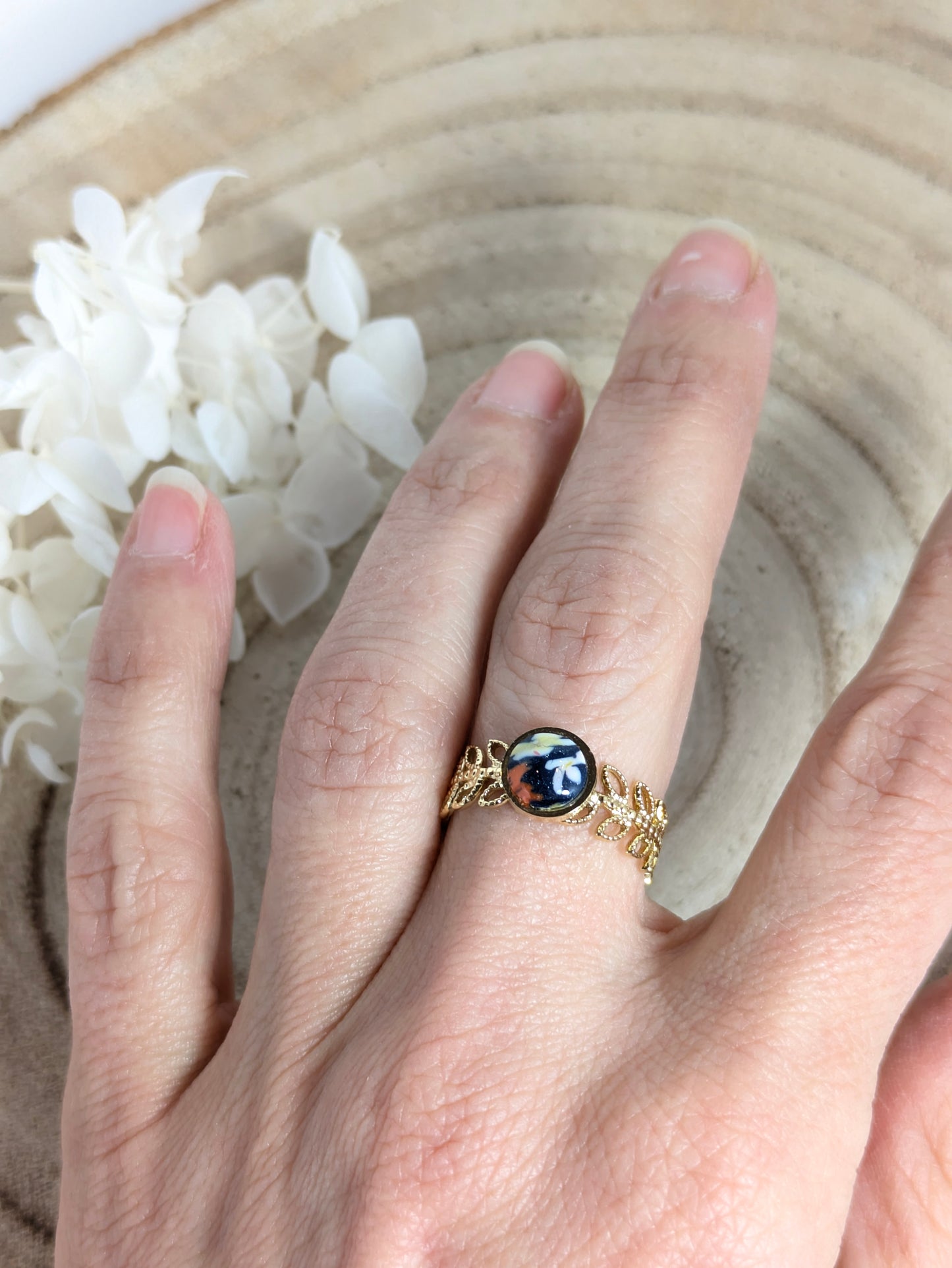 Bague dorée fleurie "Tropical"
