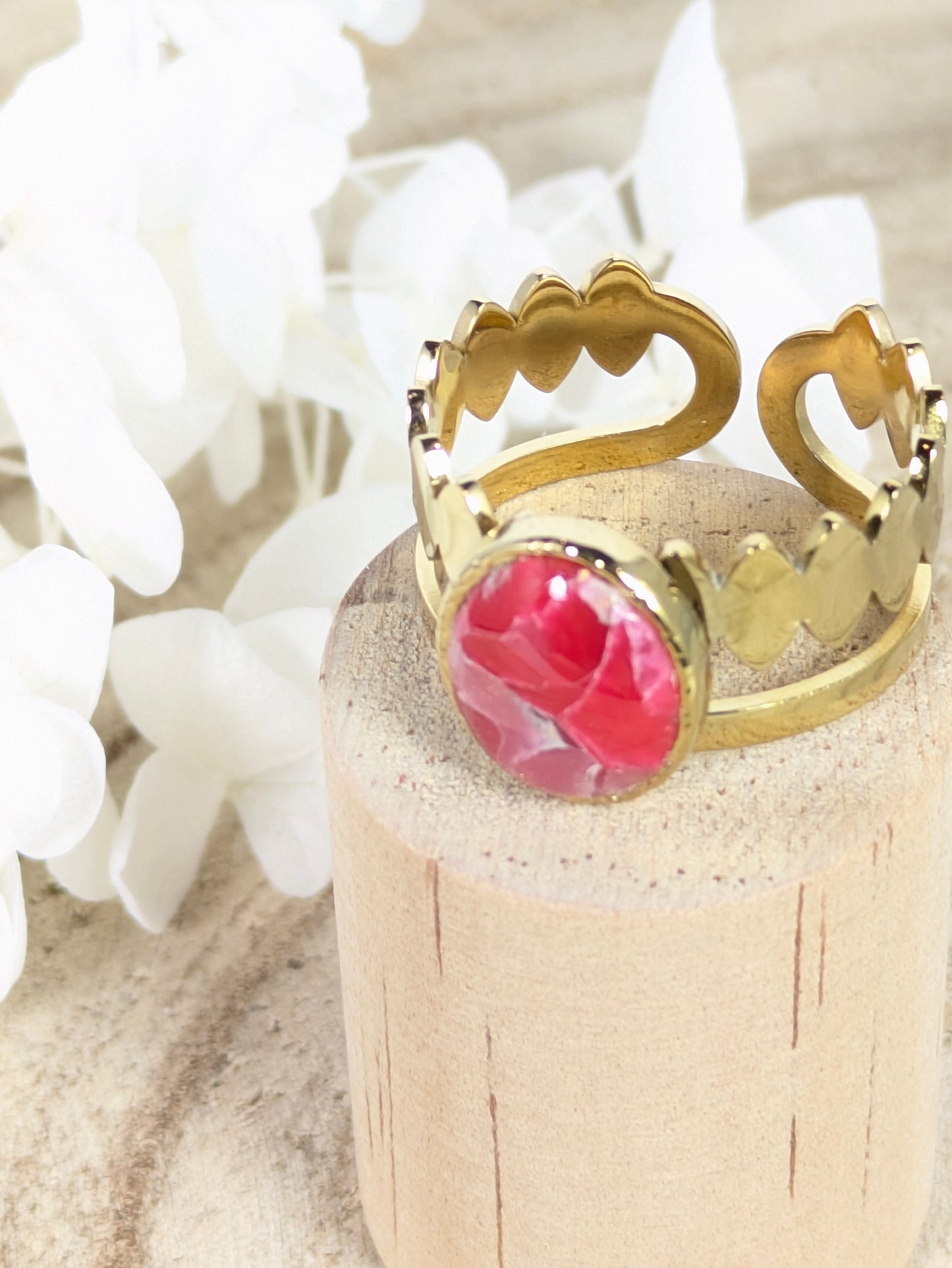 Bague doré imitation "marbre rouge"