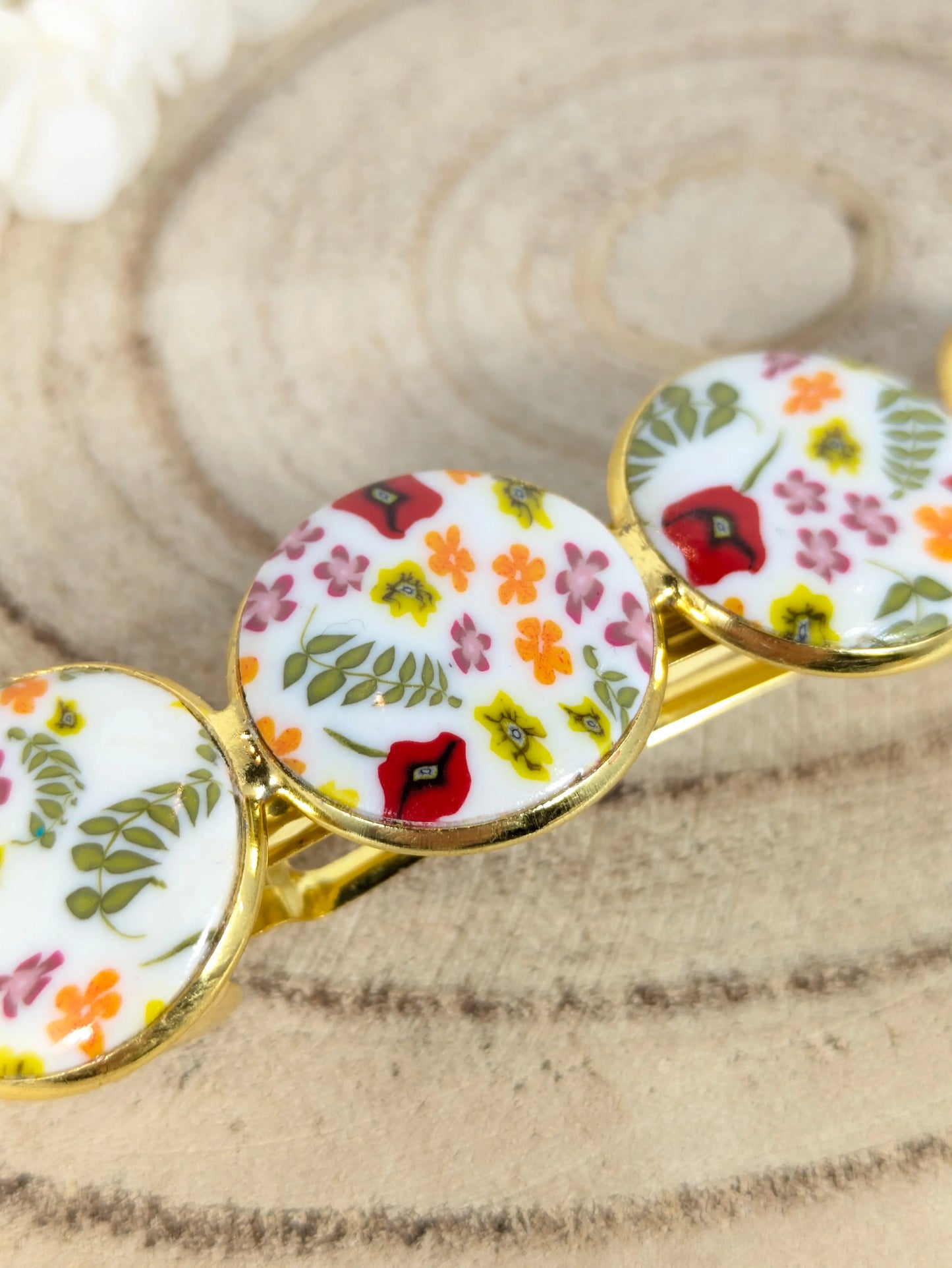 Barrette fleuri en pâte polymère "Coquelicot" Les Créas d'Angel