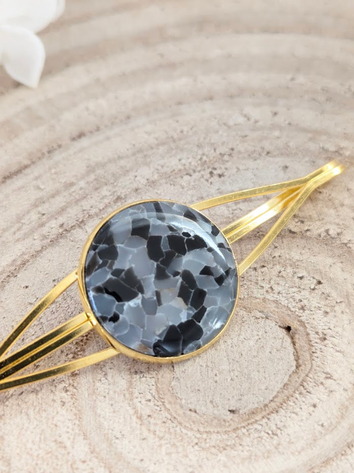 Barrette "Marbre noir" en pâte polymère