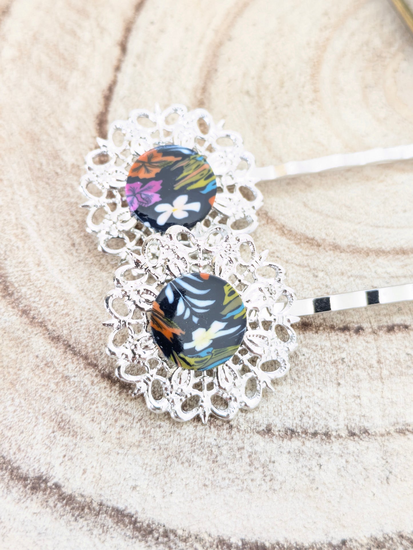 Barrettes fleuries "Tropical"