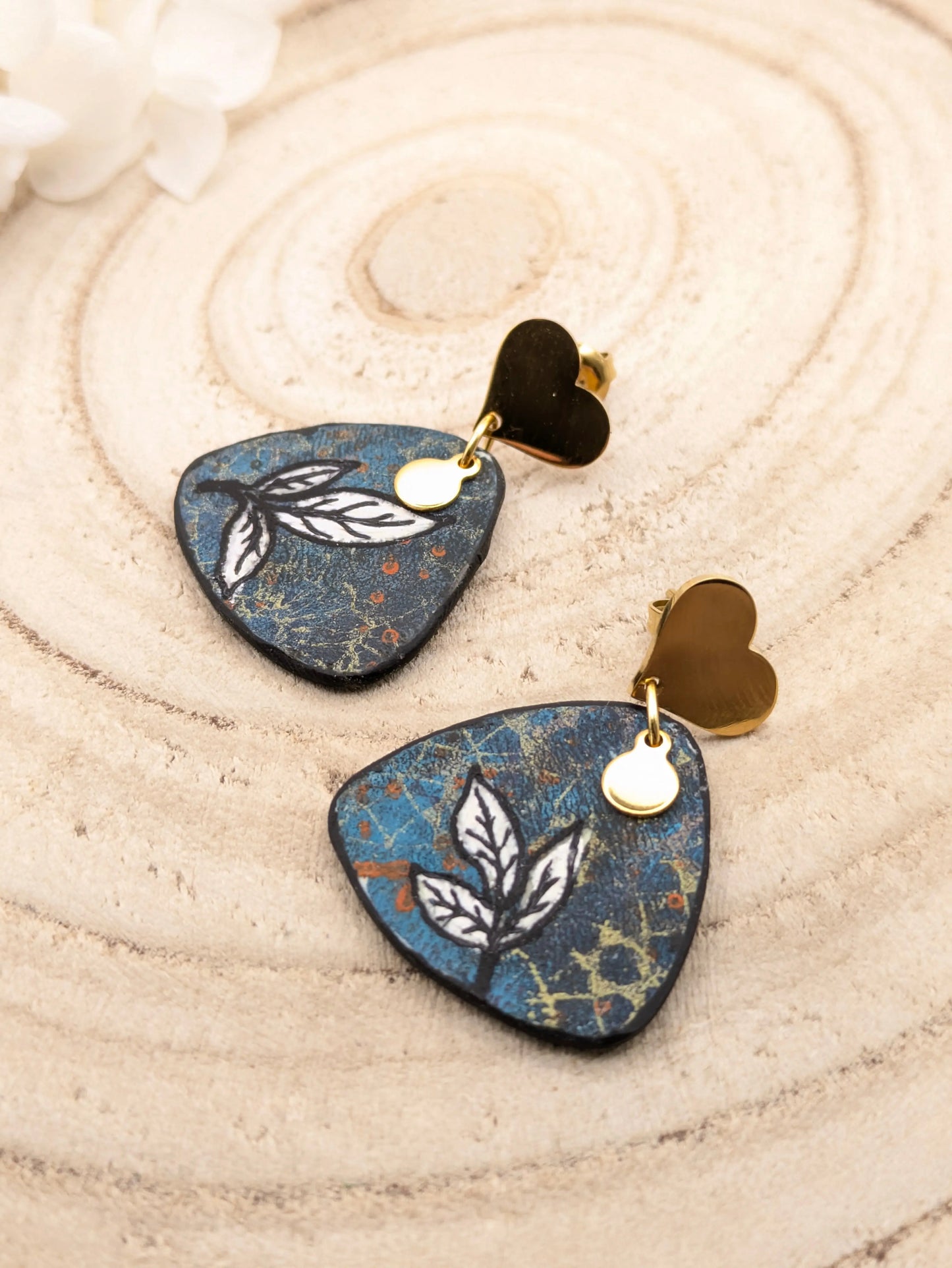 Boucles d'oreilles "Feuillage" bleues