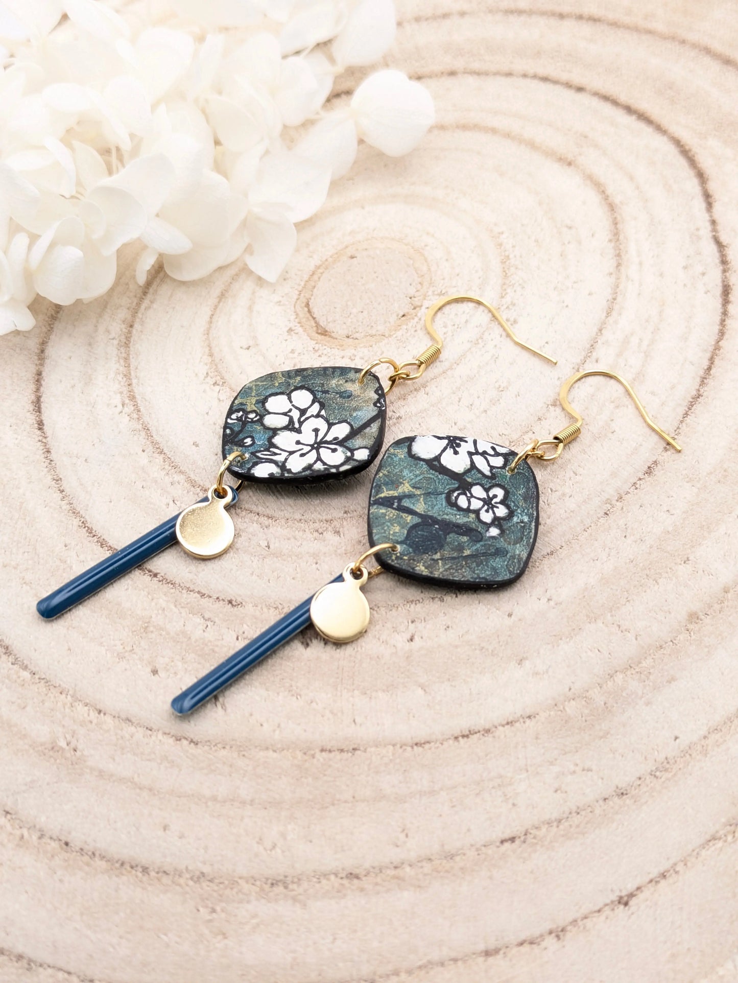 Boucles d'oreilles carré bleu/gris