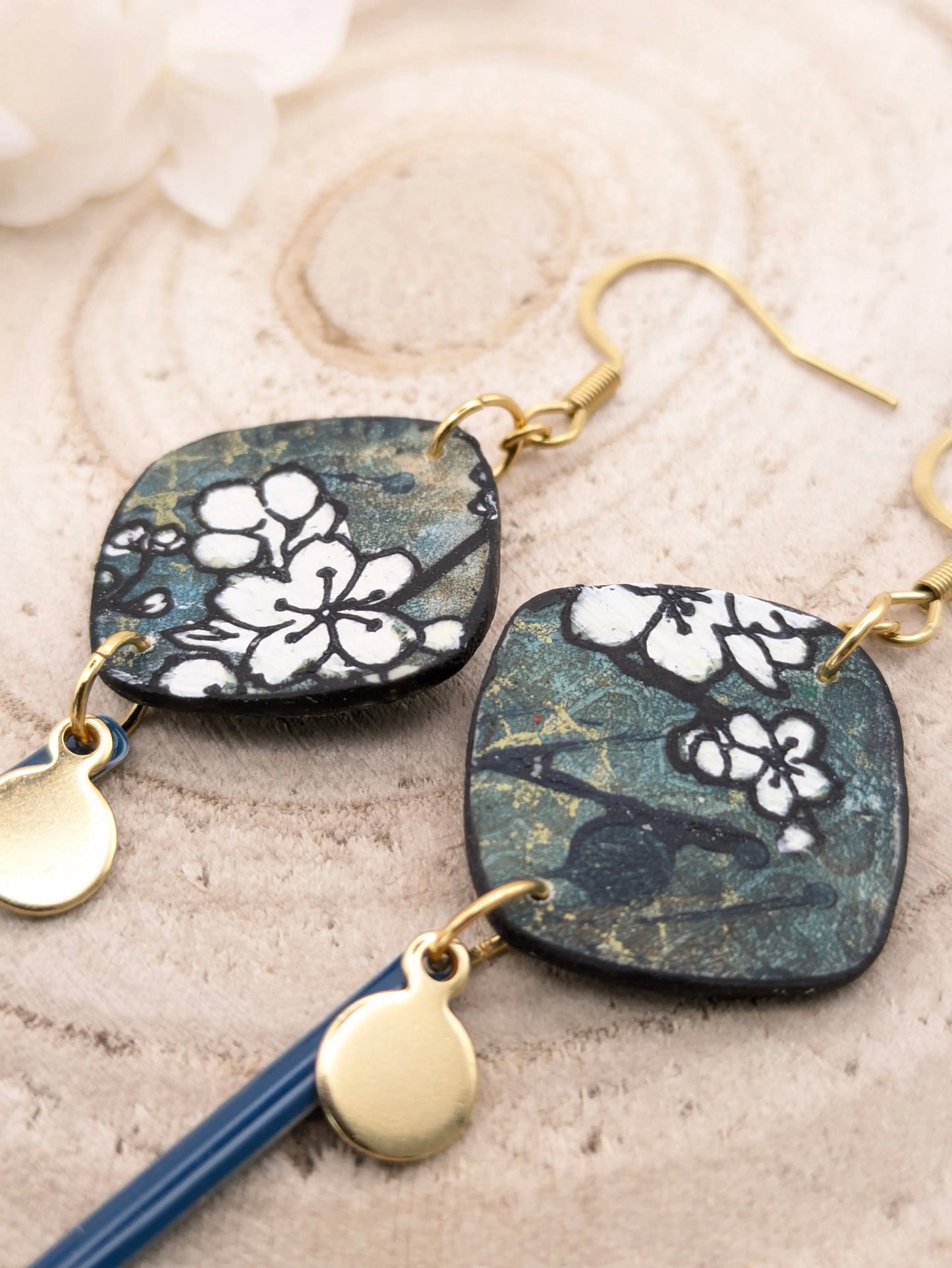 Boucles d'oreilles carré bleu/gris