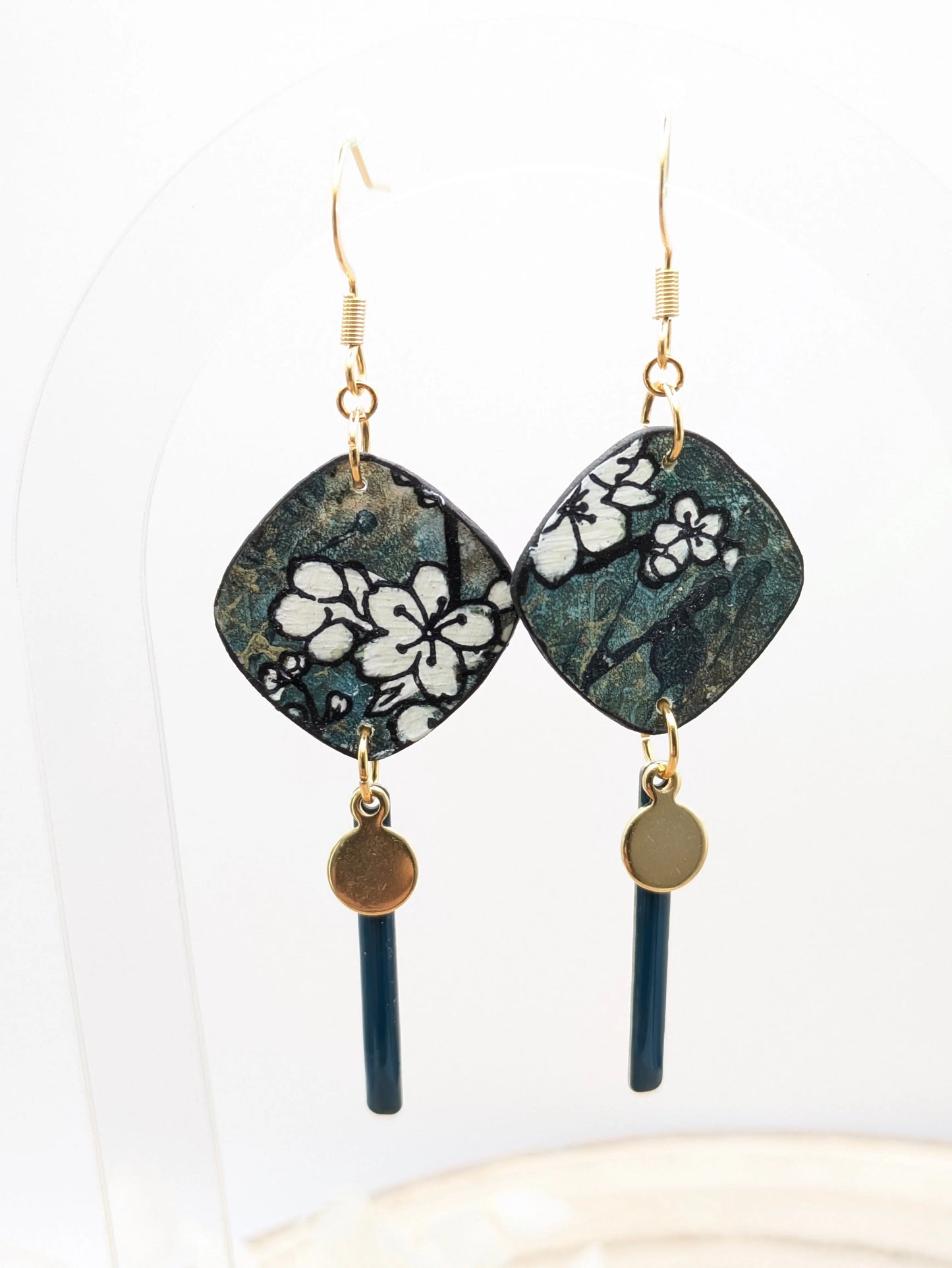 Boucles d'oreilles carré bleu/gris
