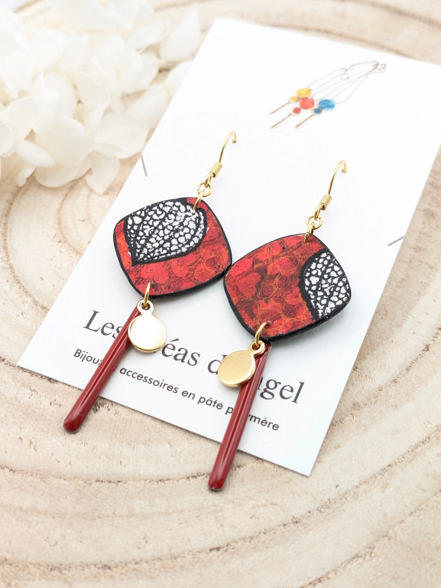 Boucles d'oreilles carré rouge