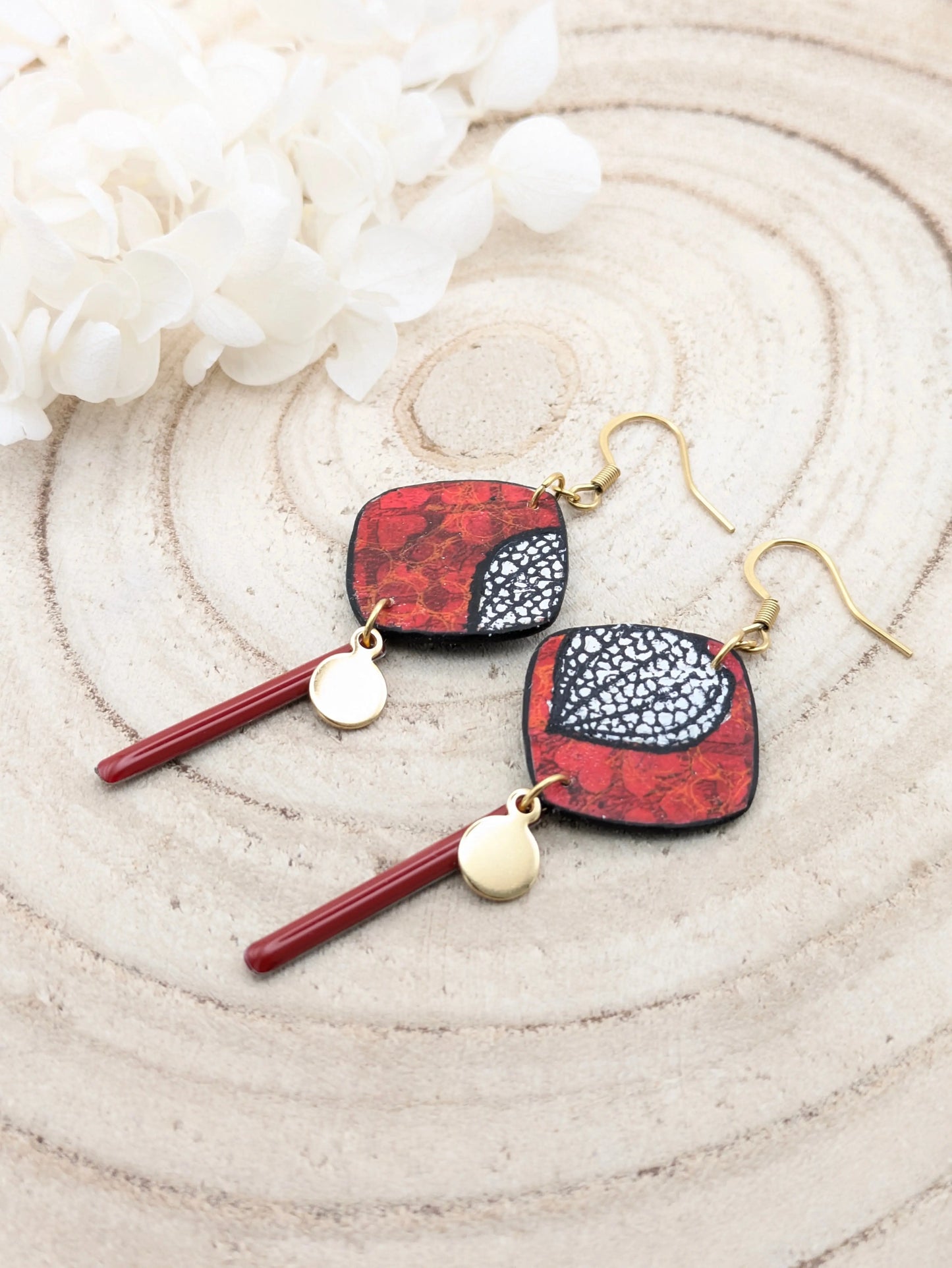 Boucles d'oreilles carré rouge