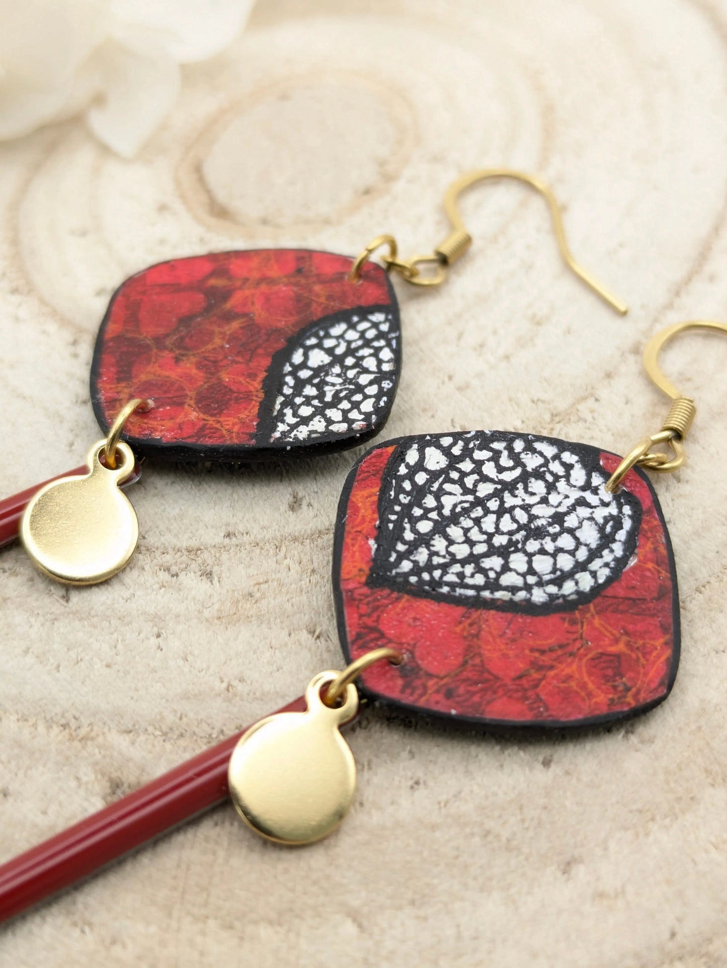 Boucles d'oreilles carré rouge