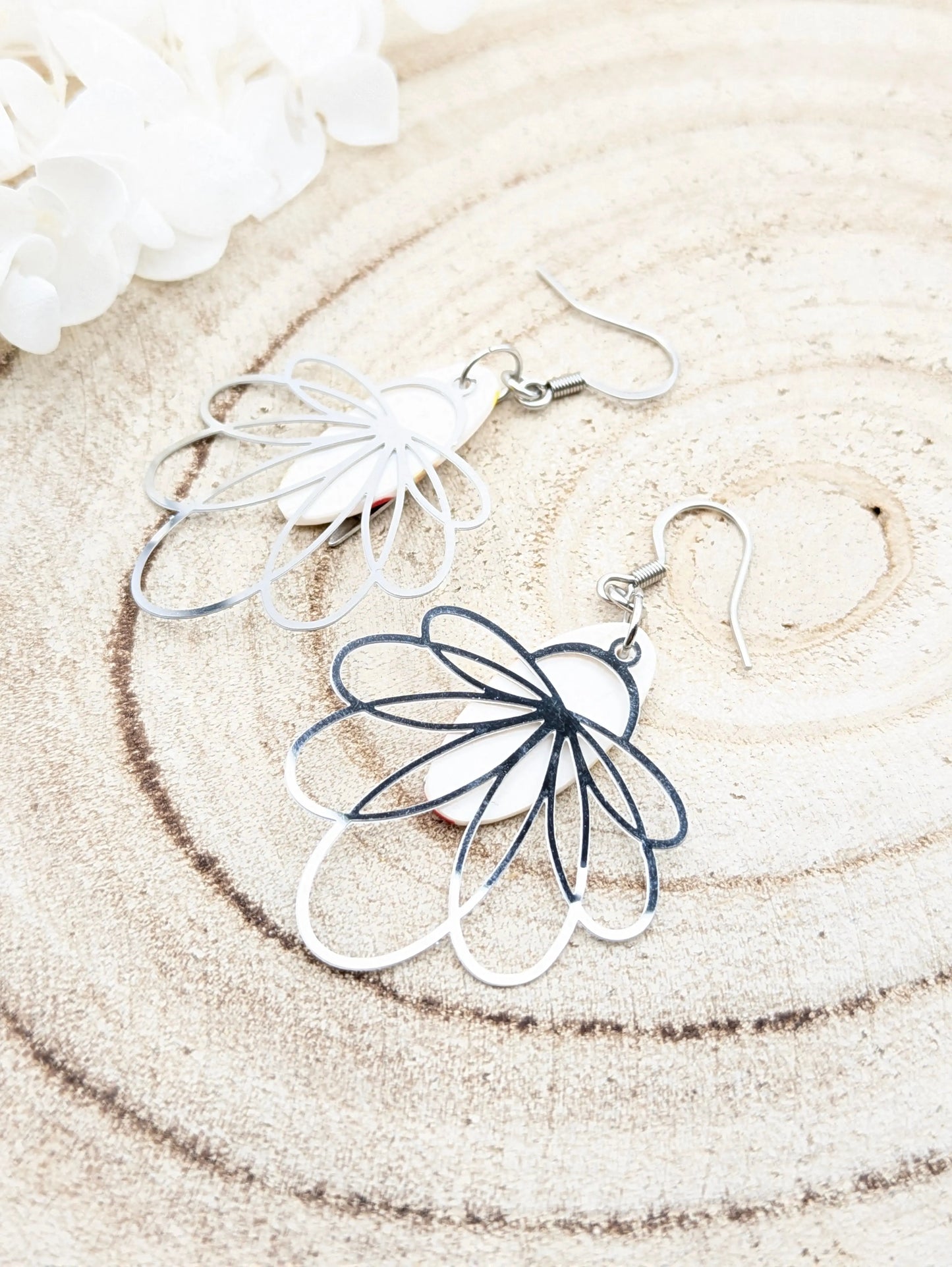 Boucles d'oreilles multicolore sur fond blanc