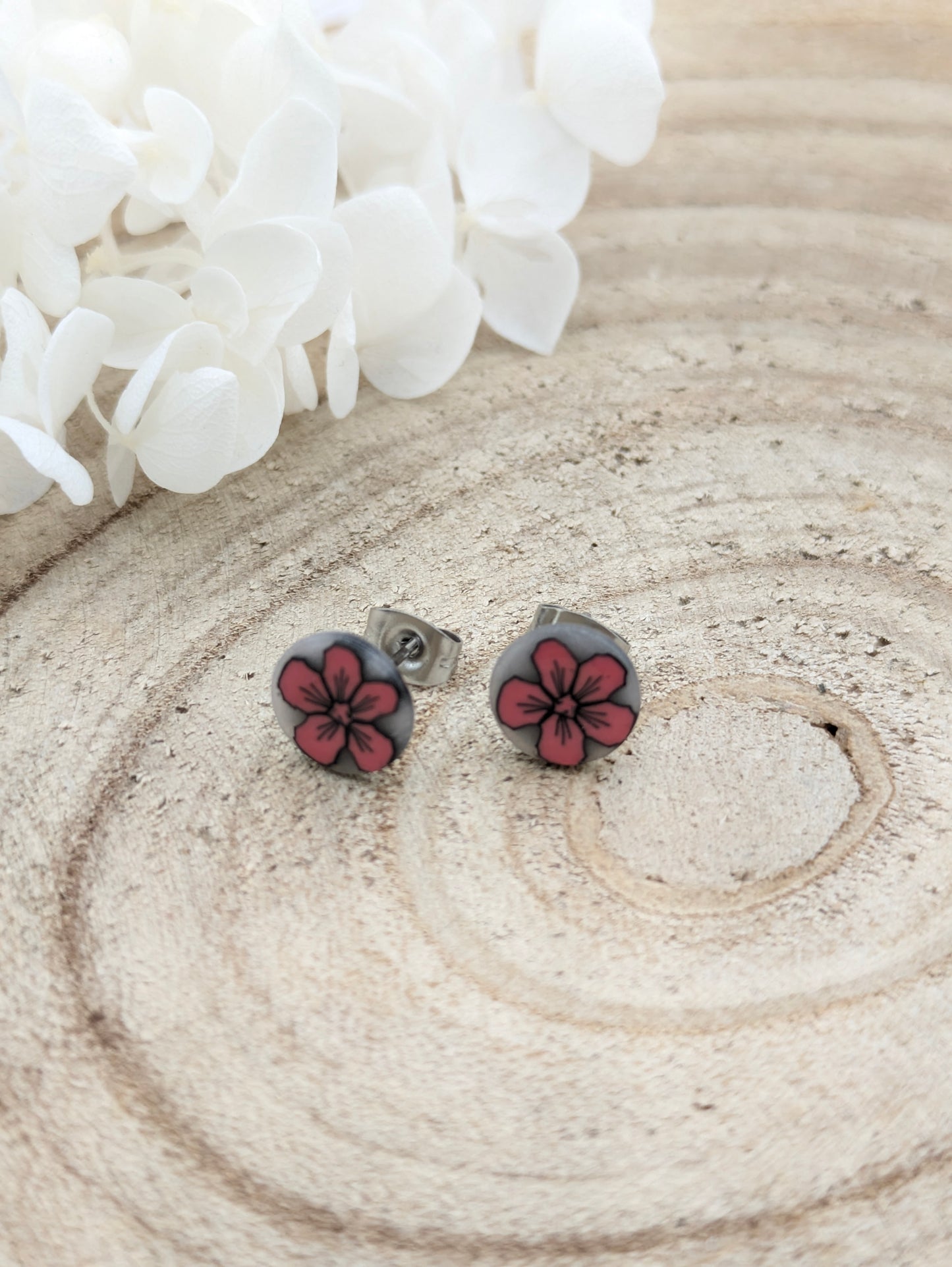 Boucles d'oreilles puces fleur rose Les Creas d'Angel