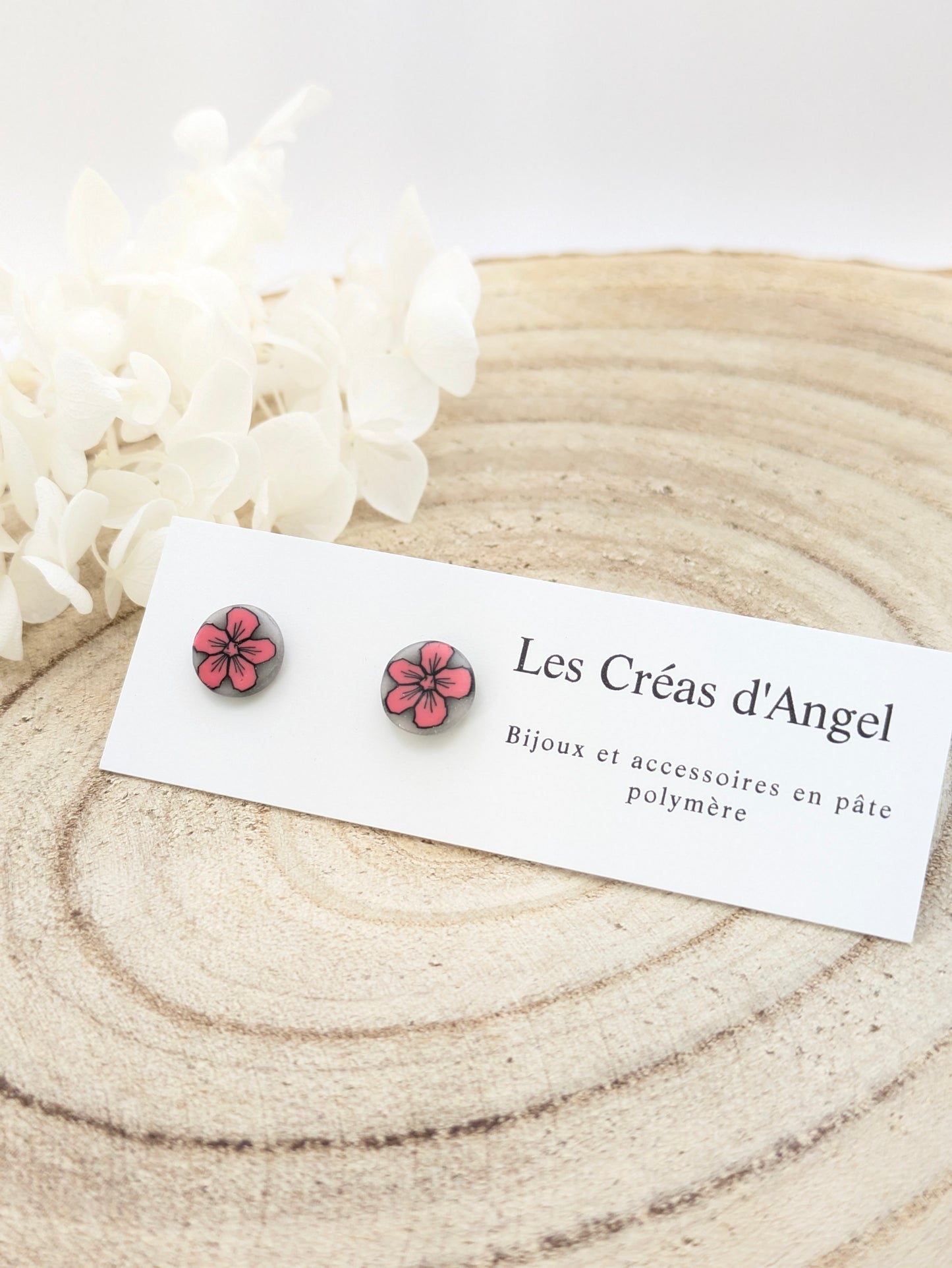 Boucles d'oreilles puces fleur rose Les Creas d'Angel