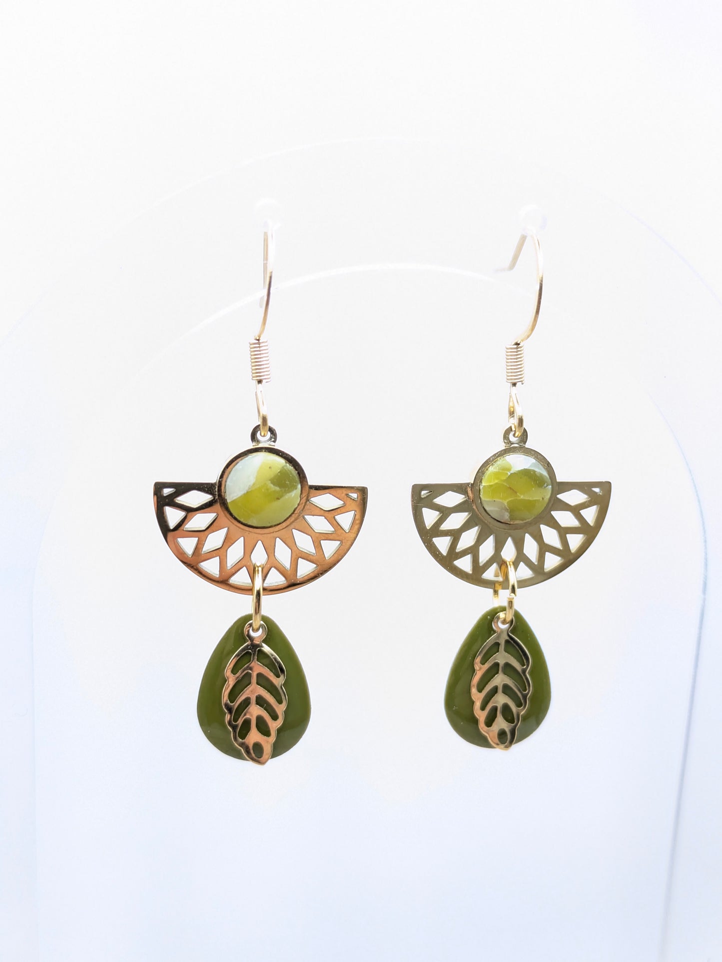 Boucles d'oreilles feuillage vert