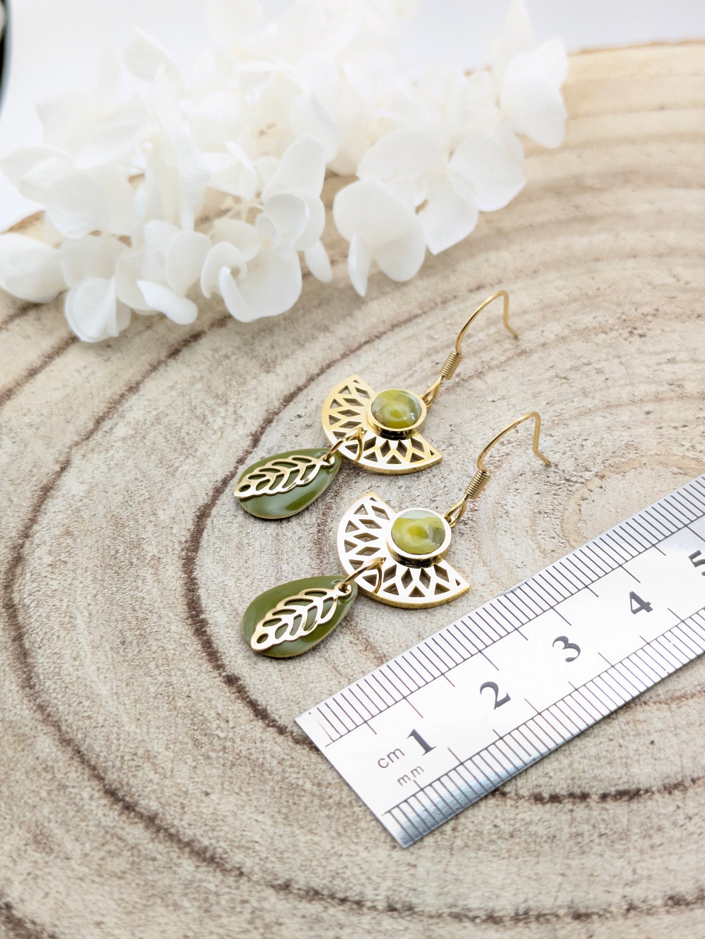 Boucles d'oreilles feuillage vert