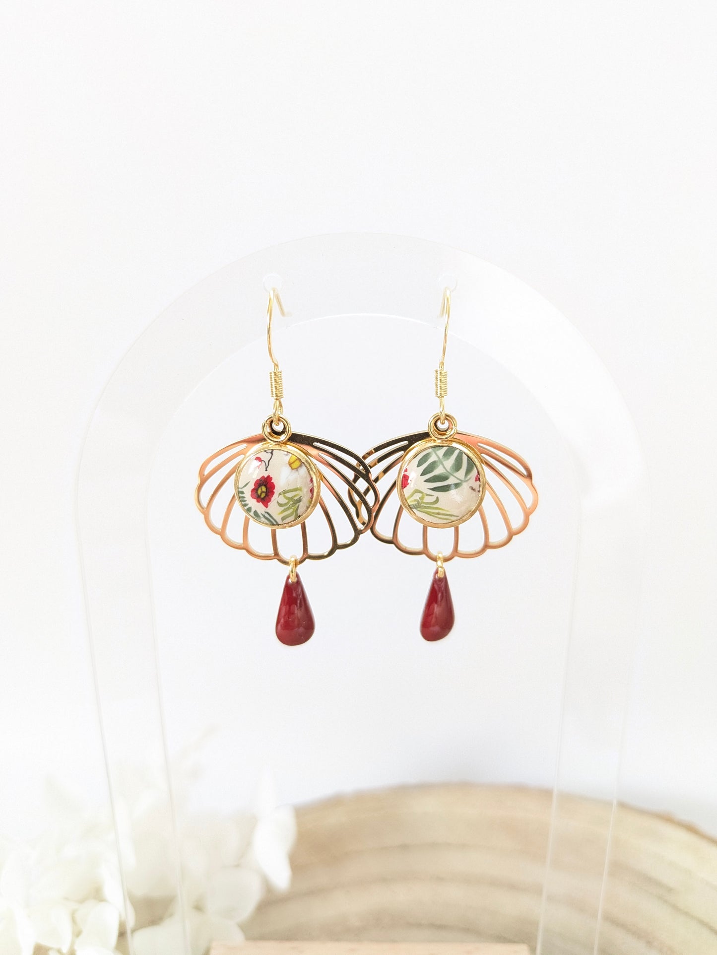 Boucles d'oreilles fleuries " Baies givrées"