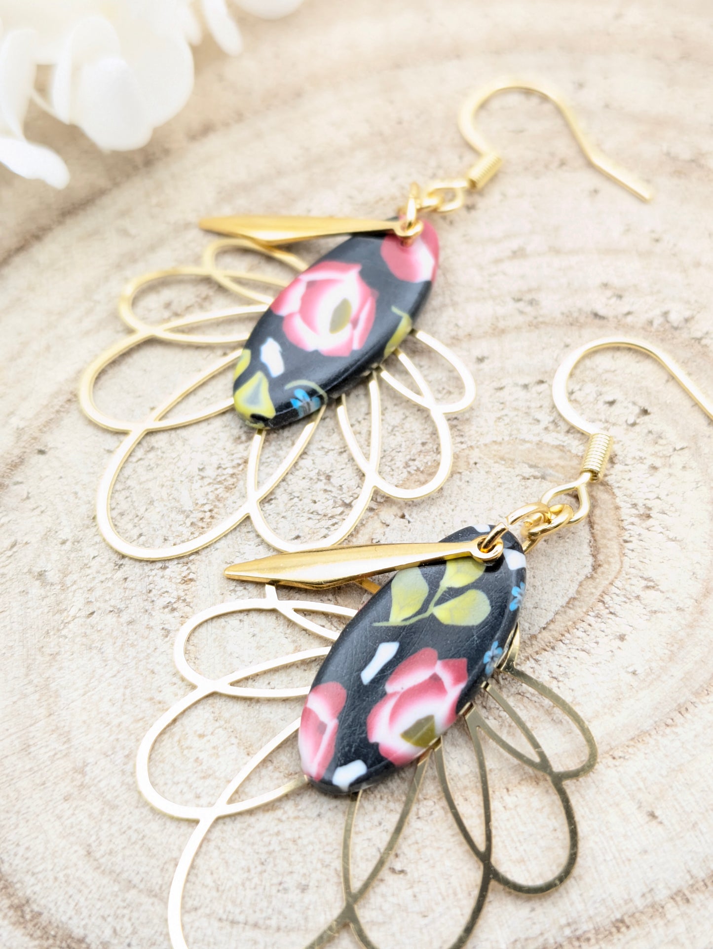 Boucles d'oreilles fleuries "Rose"