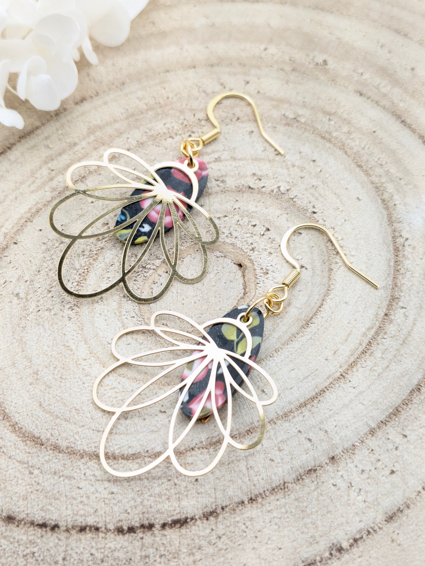 Boucles d'oreilles fleuries "Rose"