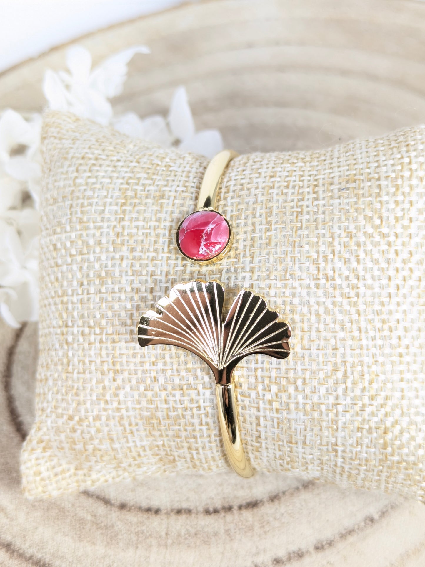 Bracelet jonc ginko " Marbre rouge"