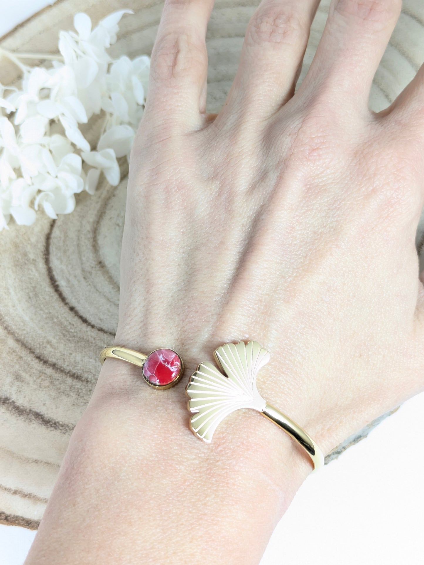 Bracelet jonc ginko " Marbre rouge"
