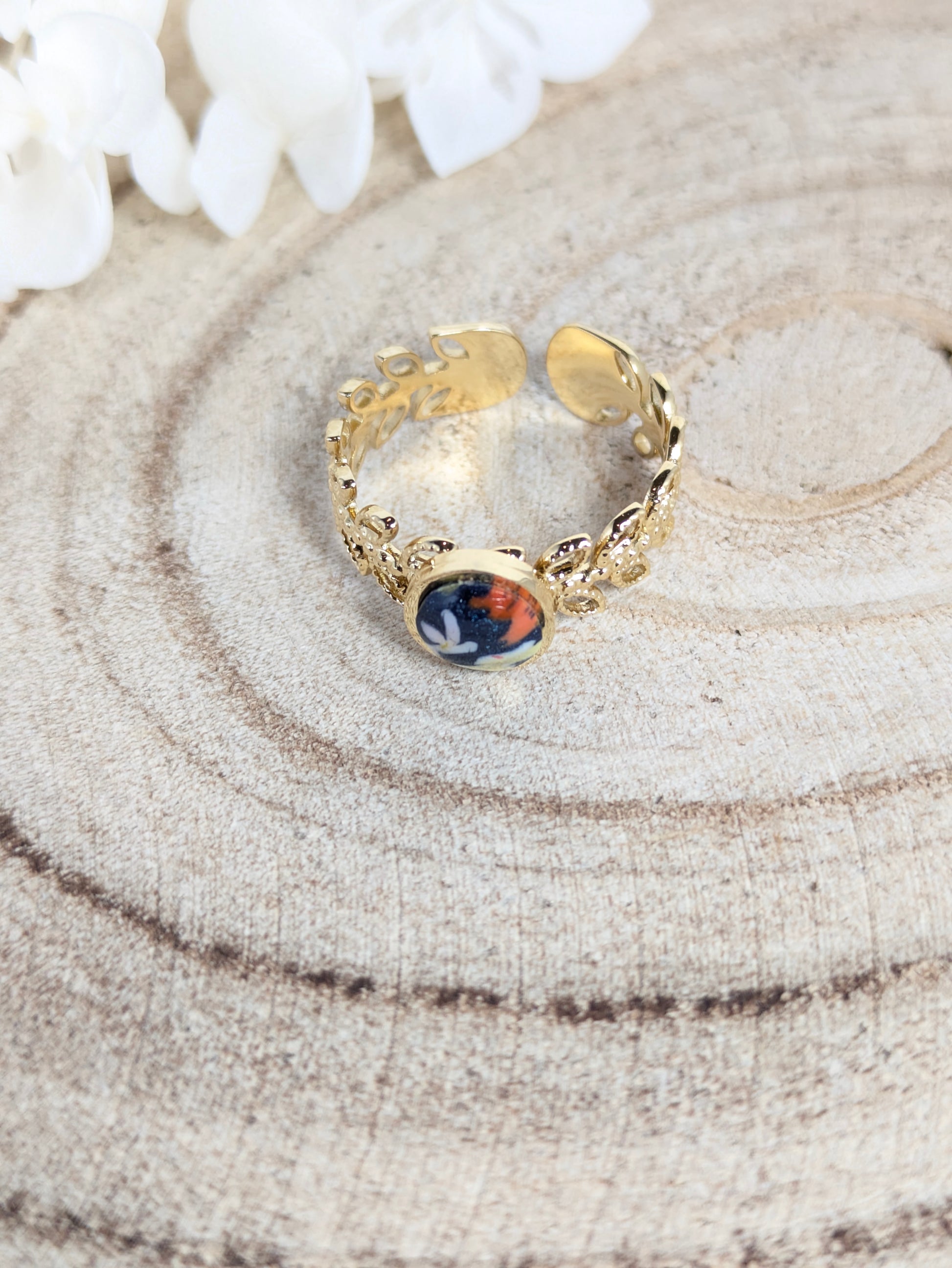 Bague dorée fleurie "Tropical"