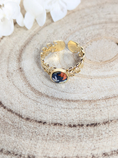 Bague dorée fleurie "Tropical"