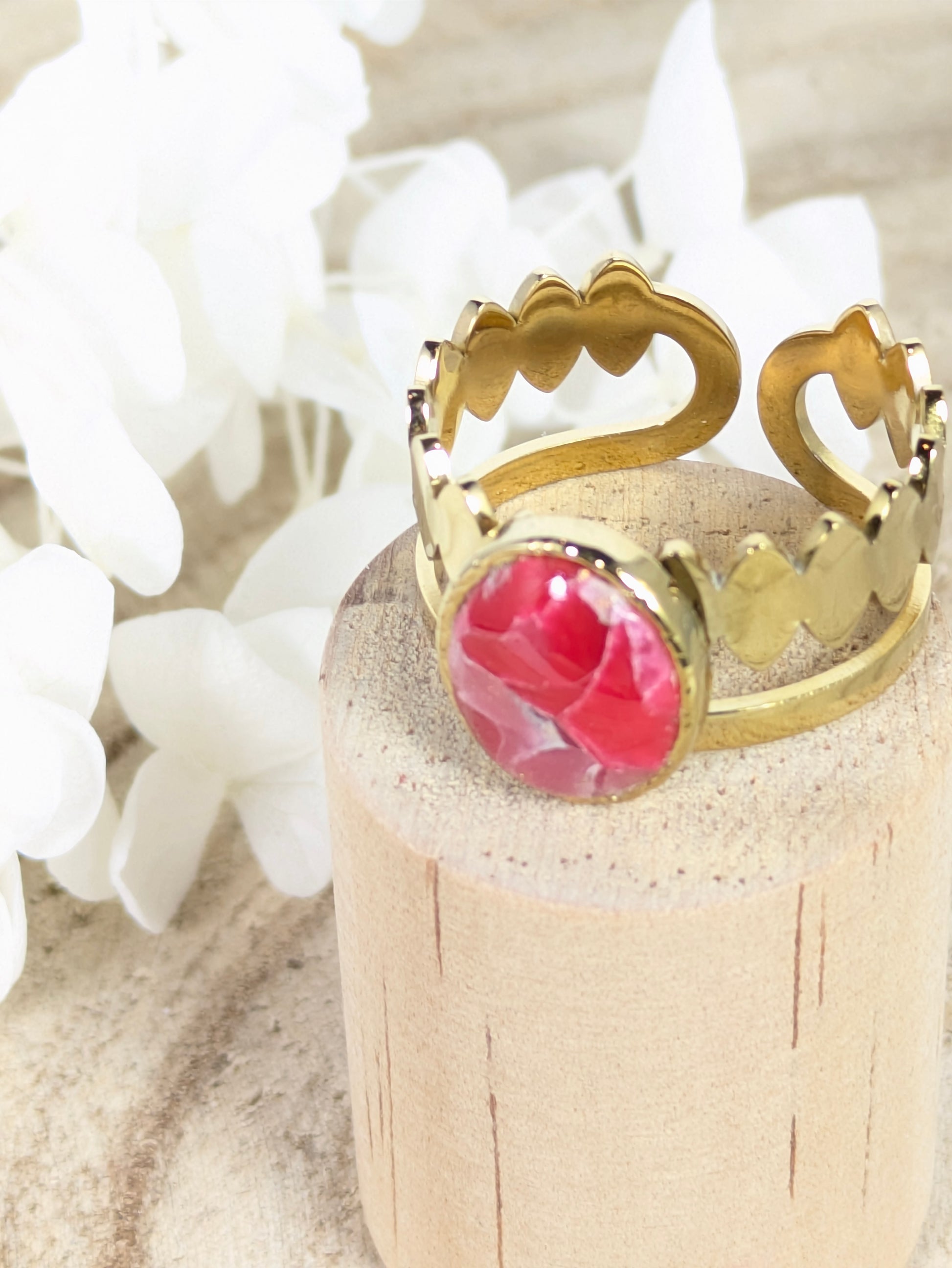 Bague doré  imitation "marbre rouge"