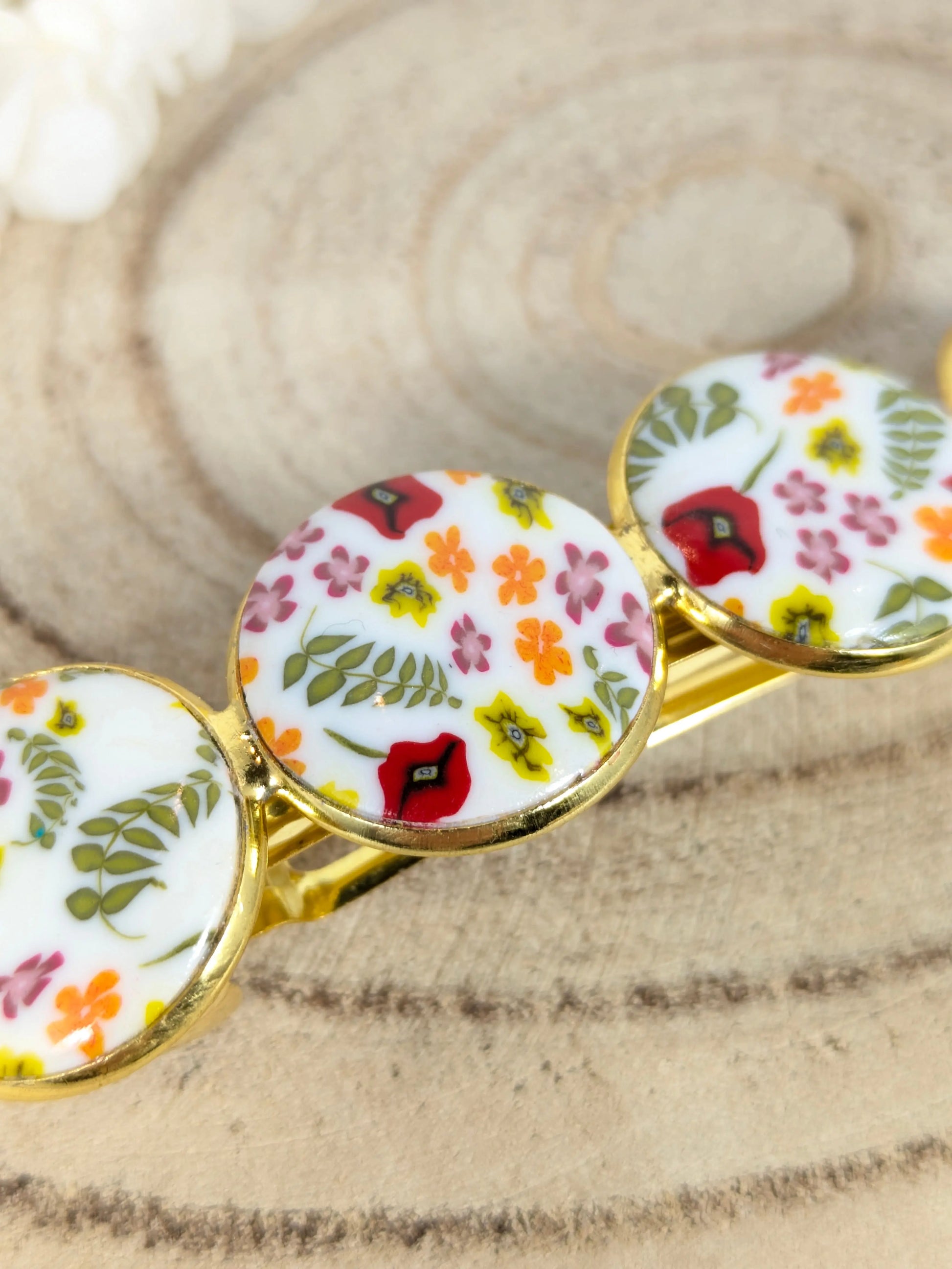 Barrette fleuri en pâte polymère "Coquelicot" Les Créas d'Angel