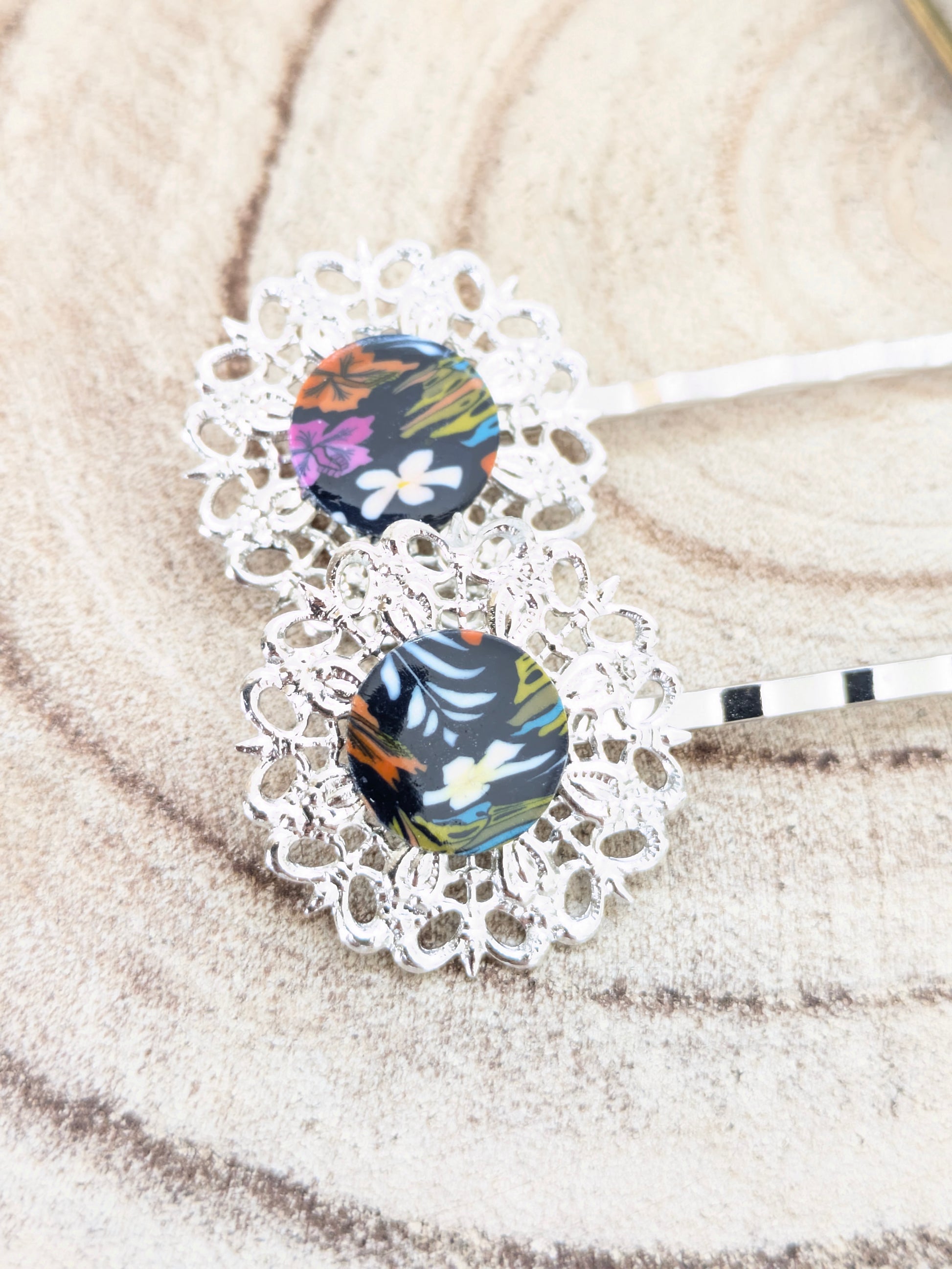 Barrettes fleuries "Tropical"