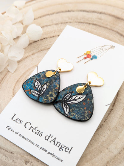Boucles d'oreilles "Feuillage" bleues