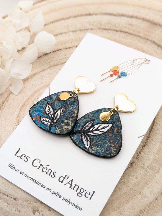Boucles d'oreilles "Feuillage" bleues