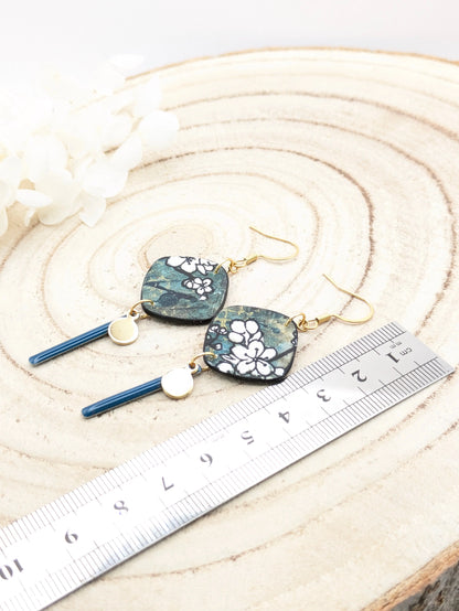 Boucles d'oreilles carré bleu/gris