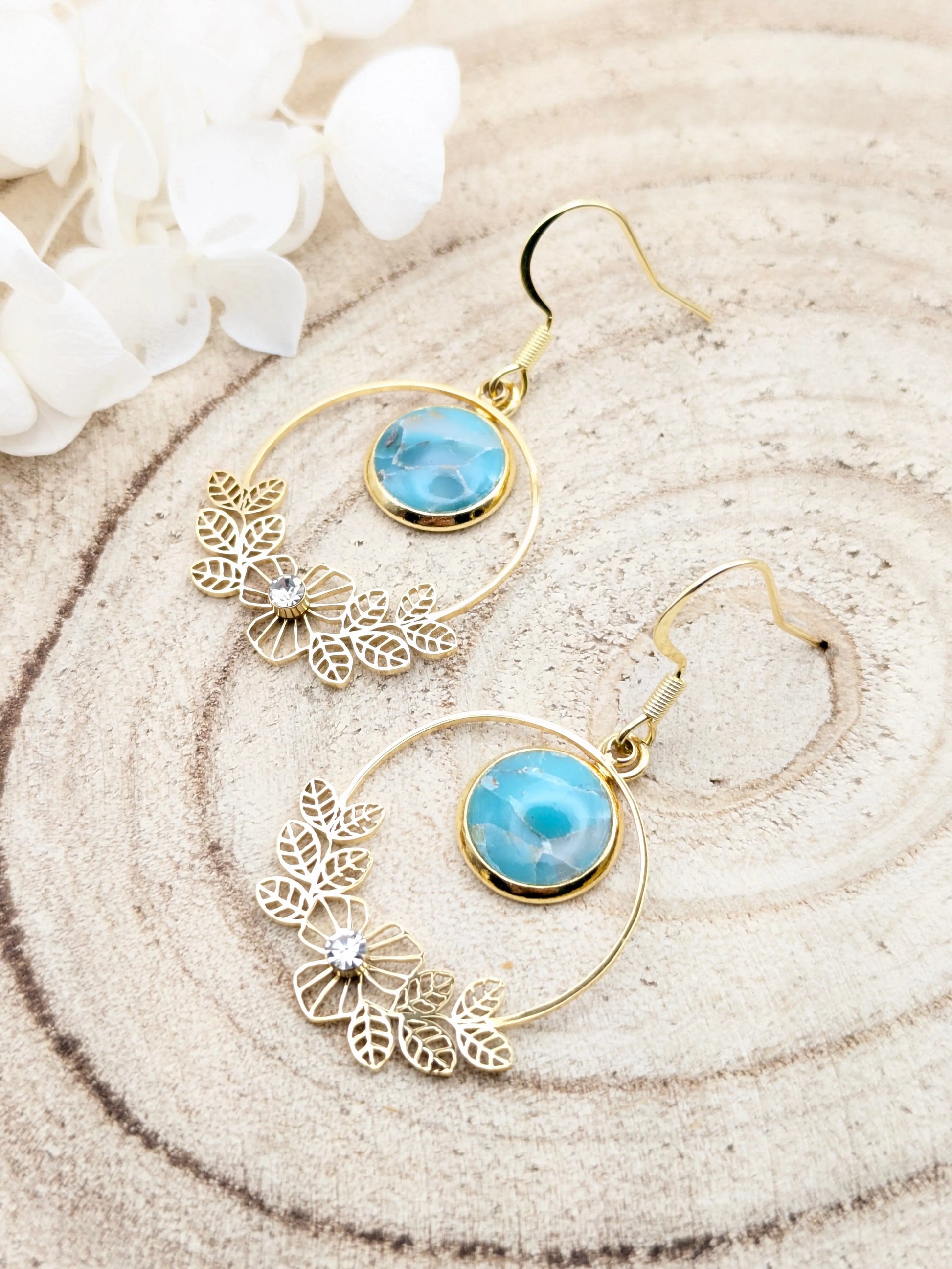 Boucles d'oreilles imitation "Marbre turquoise"