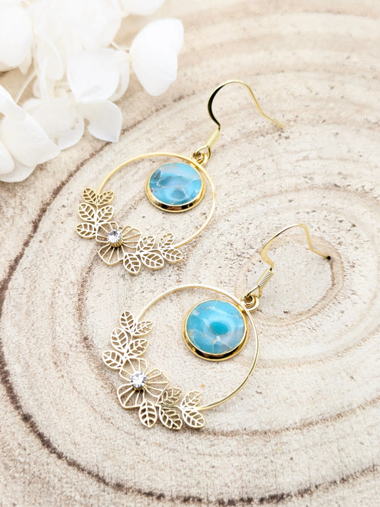 Boucles d'oreilles imitation "Marbre turquoise"