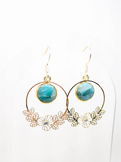 Boucles d'oreilles imitation "Marbre turquoise"
