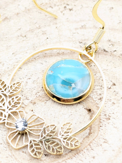Boucles d'oreilles imitation "Marbre turquoise"