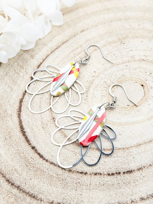 Boucles d'oreilles multicolore sur fond blanc
