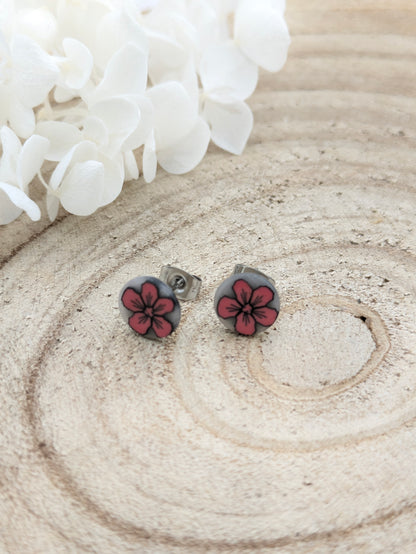 Boucles d'oreilles puces fleur rose Les Creas d'Angel