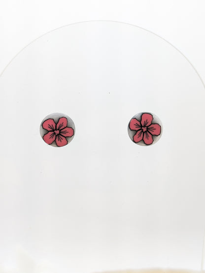 Boucles d'oreilles puces fleur rose Les Creas d'Angel