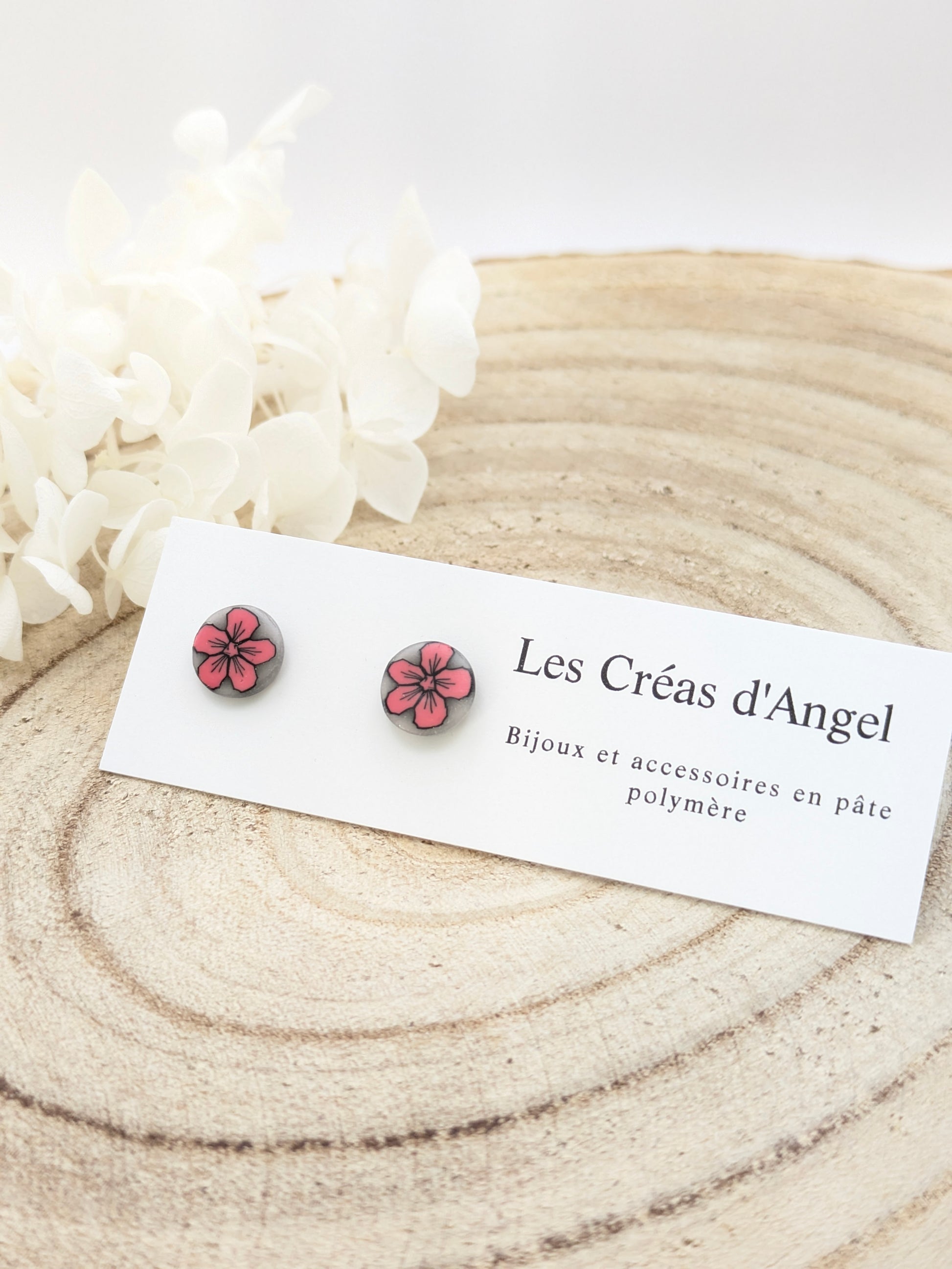 Boucles d'oreilles puces fleur rose Les Creas d'Angel