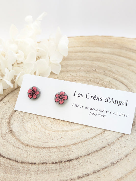 Boucles d'oreilles puces fleur rose Les Creas d'Angel