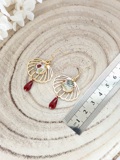 Boucles d'oreilles fleuries " Baies givrées"