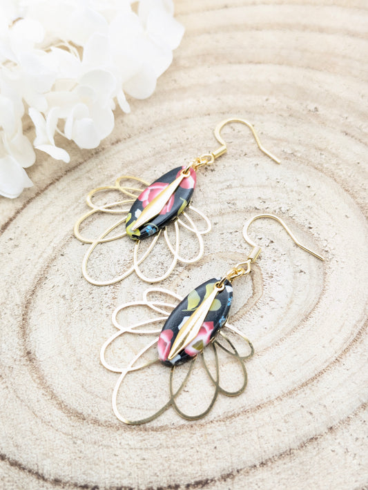 Boucles d'oreilles fleuries "Rose"