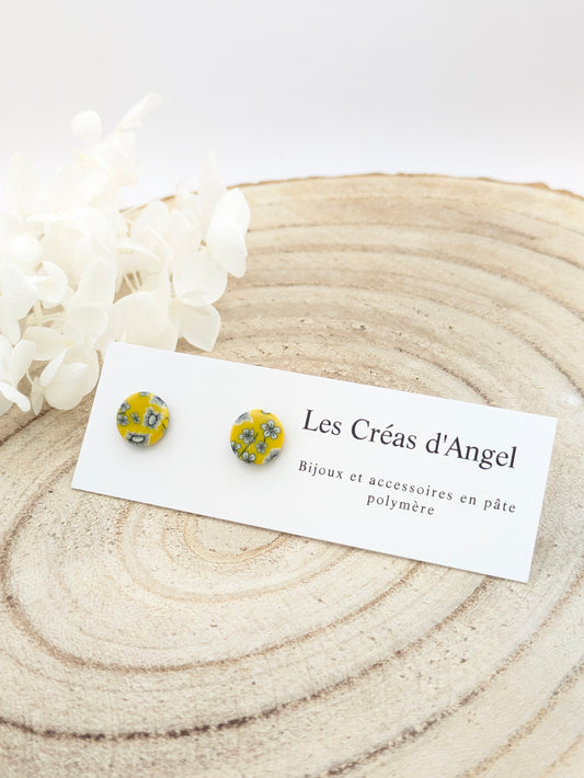 Boucles d'oreilles puces fleuries jaune