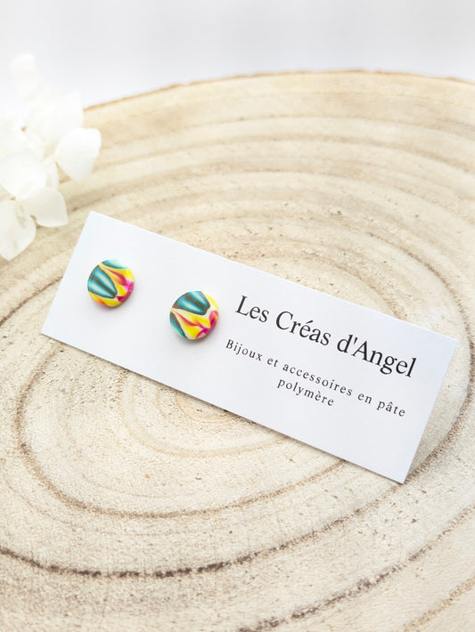 Boucles d'oreilles puces multicolore