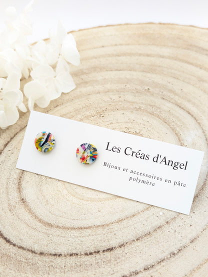Boucles d'oreilles puces multicolore rayé