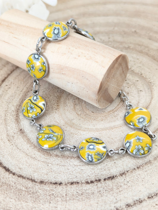 Bracelet fleuri jaune "Pâquerette"