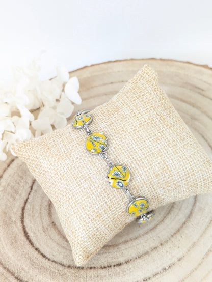 Bracelet fleuri jaune "Pâquerette"