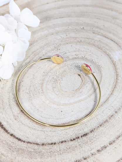 Bracelet jonc doré imitation "marbre rouge"