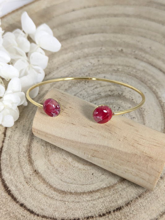 Bracelet jonc doré imitation "marbre rouge"